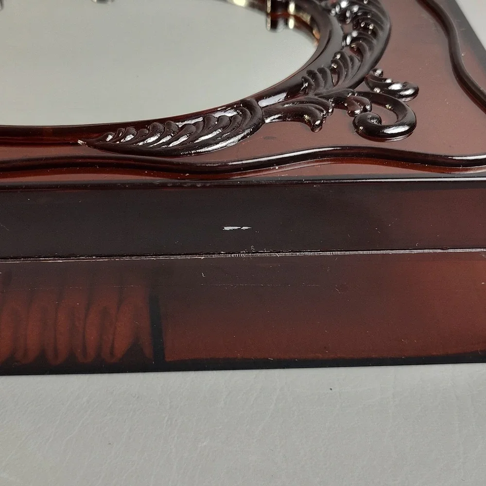 Vintage MCM Vanity‎ Jewelry Box With Freestanding Mirror Frame Lid Amber